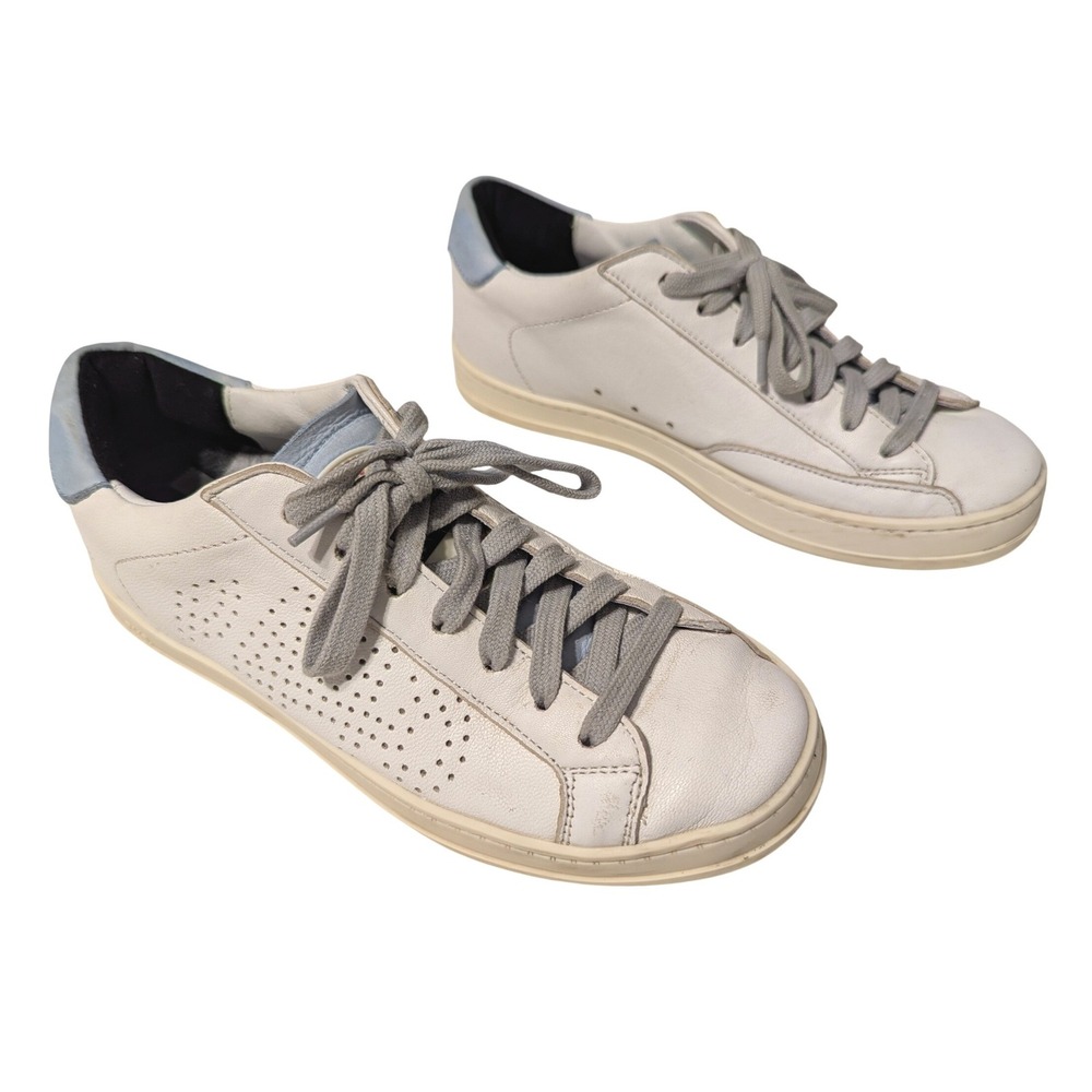 P448 John White Blue Red Leather Low Top Sneakers Womens US 6 You Can Surf Later